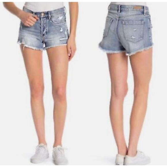 Blank NYC Jean Shorts Blue Womens 27 HighRise Distressed Button Fly Denim Casual - Picture 2 of 8